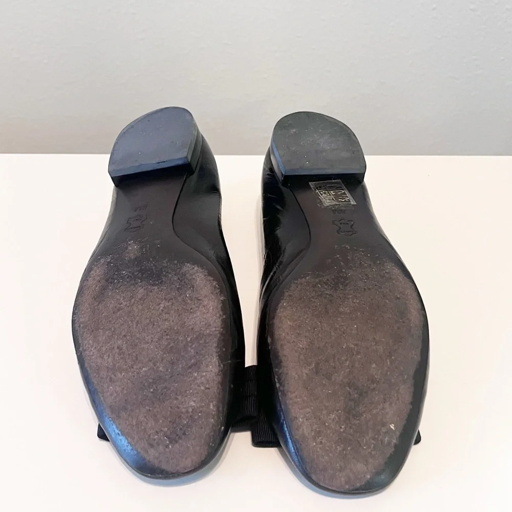 Tory Burch Gemini Link Bow Black Leather Ballet Flats Size 8